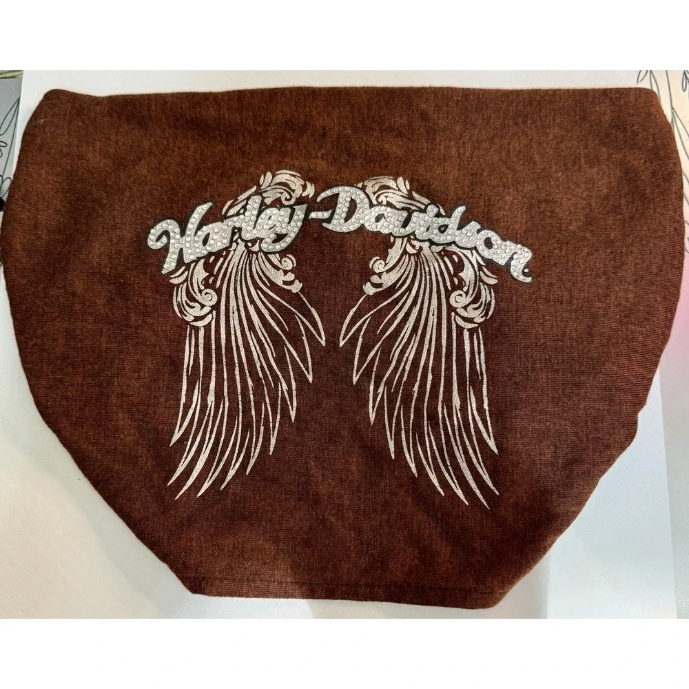 Harley-Davidson Womens Rhinestone Wings Head Wrap Brown One Size Biker EUC